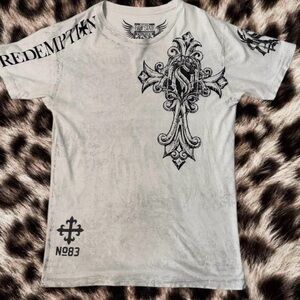 Affliction Gray Graphic Tee with Black Accents